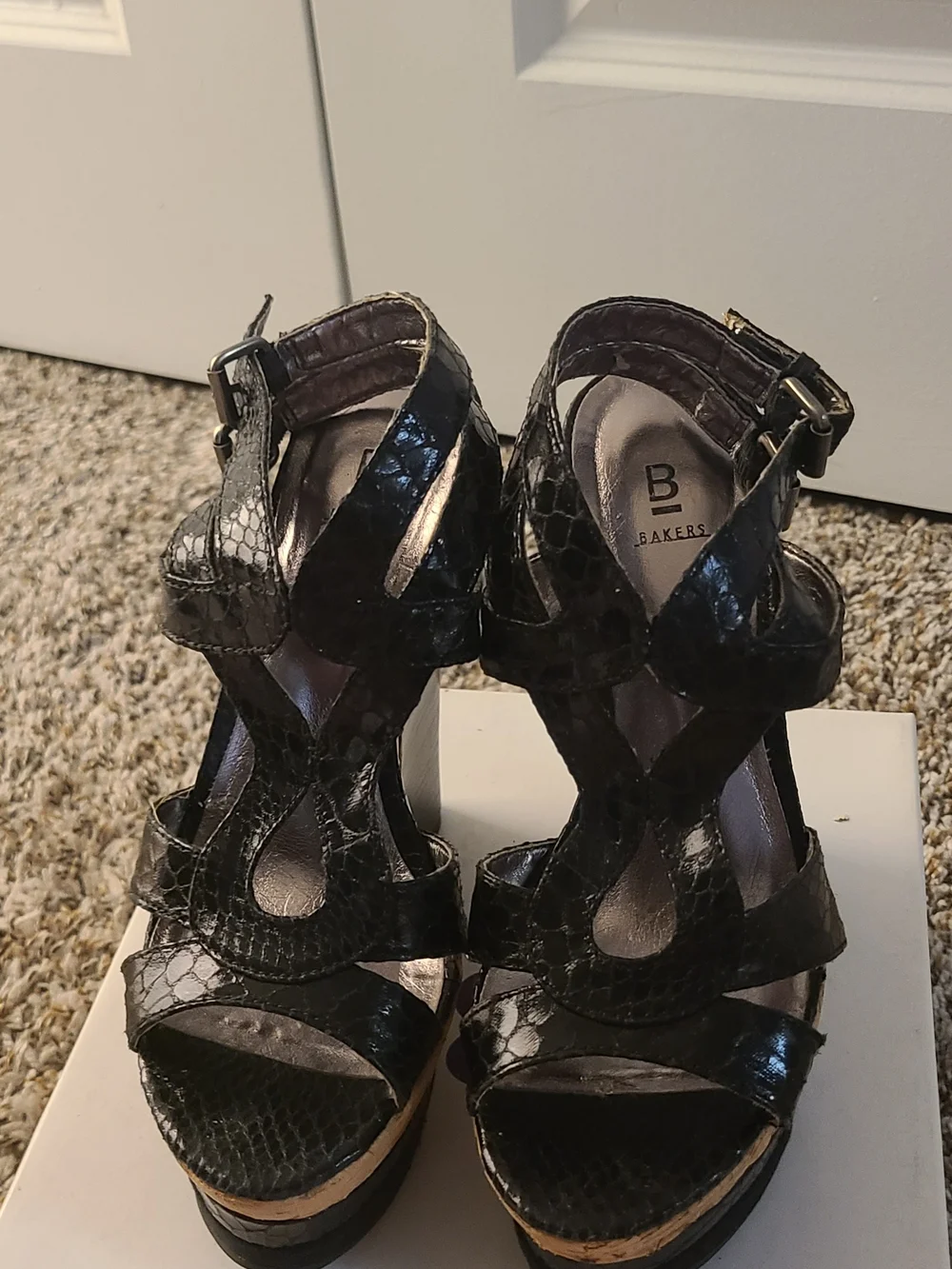 Bakers Black Cork Platform Heels Size 6 Strappy Y2K 6